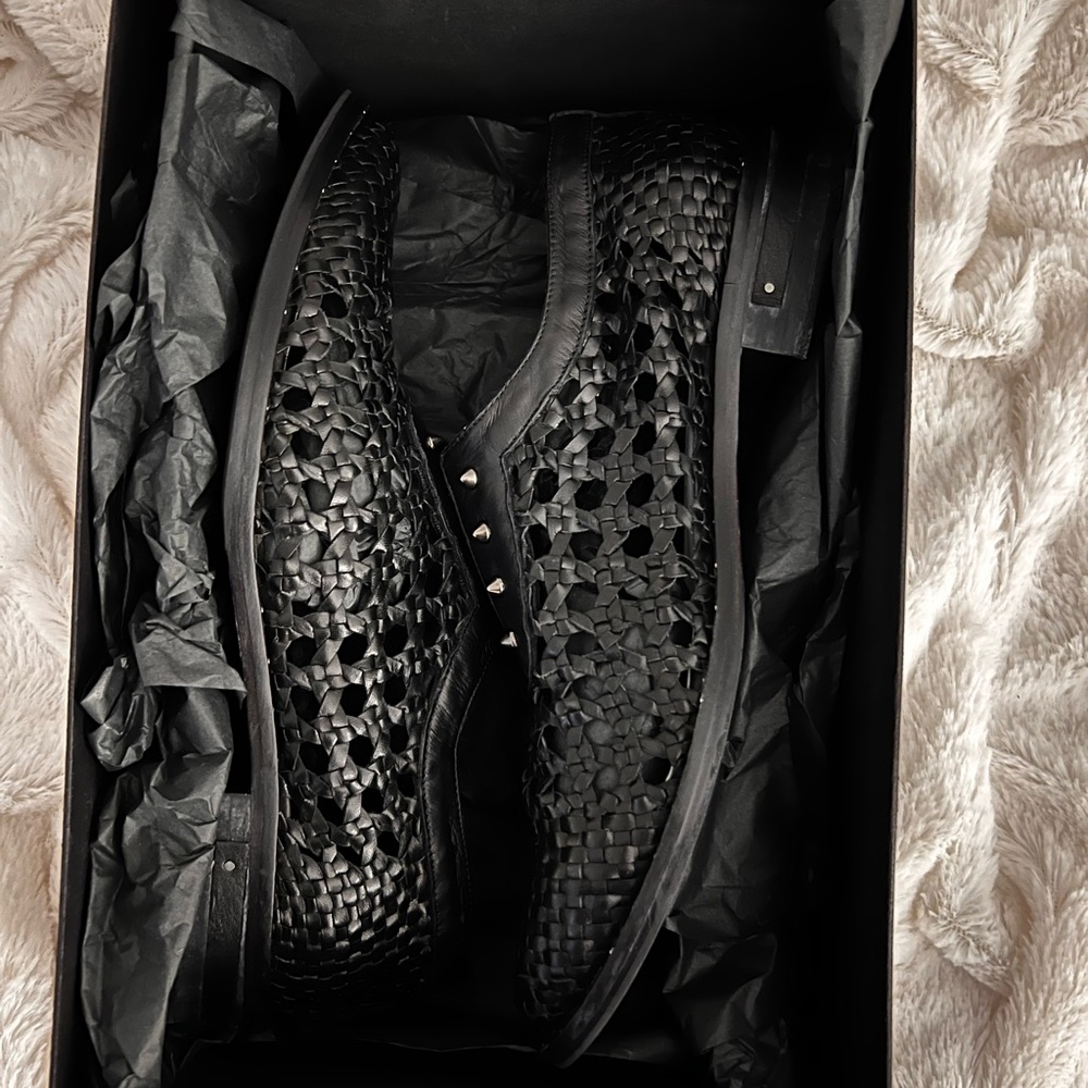 Freda Salvador Black Woven Leather Loafers - Picture 5 of 7